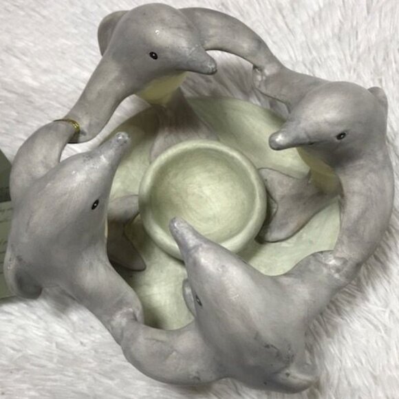 Vintage Penco Circles of the World Stoneware Dolphins Candle/Incense Holder - Picture 7 of 12